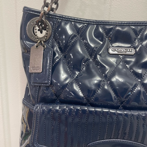 Coach Navy Blue poppy liquid glass, quilted shoulder bag - Picture 3 of 13